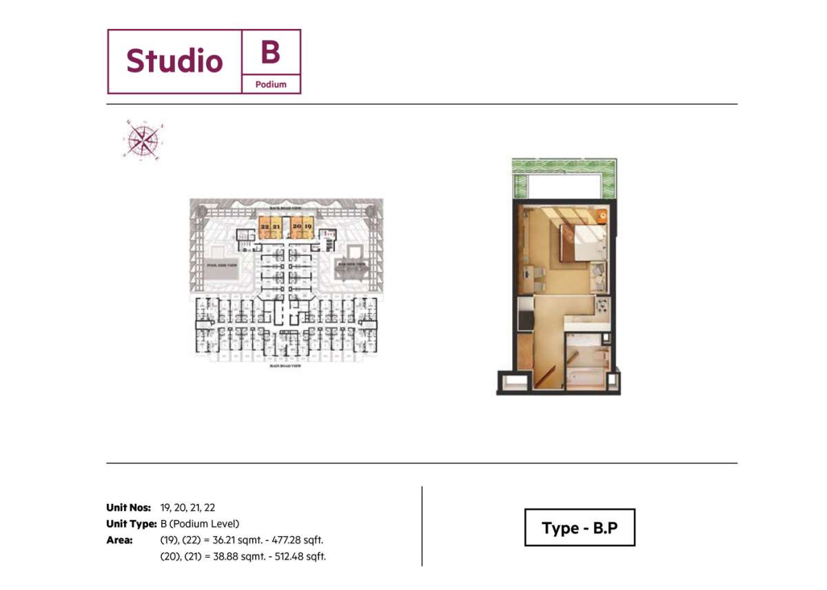 Studio,Type B, Size 512.48 Sq.ft