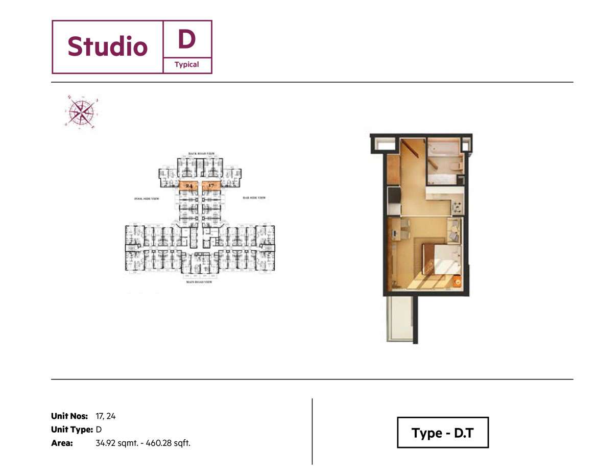 Studio,Type D, Size 460.28 Sq.ft