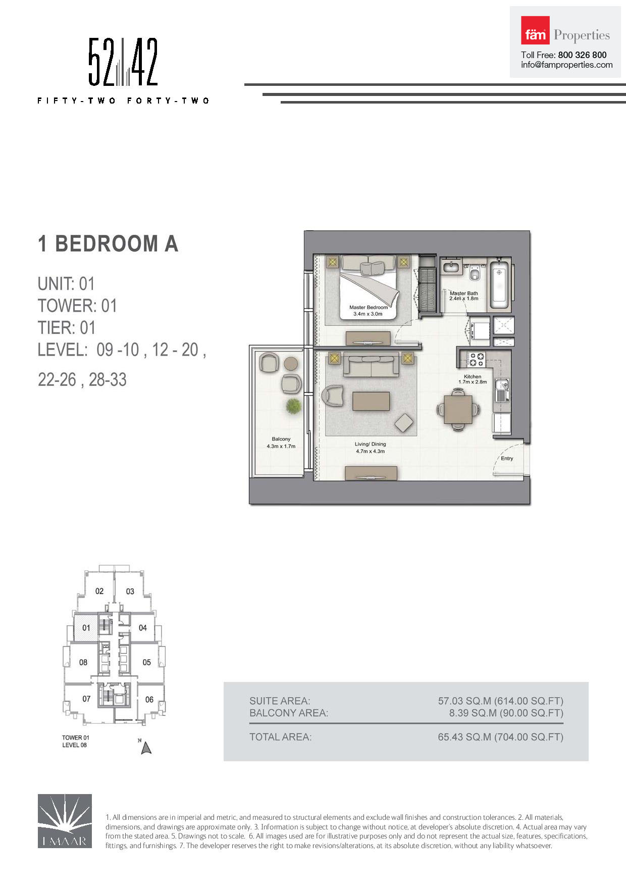 Tower 1 52 1 bed Type A Level 9-10,12-20,22-26,28-33 Unit 1