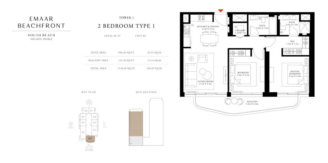 Tower-1,-Type-1,-2-Bed,-Size-1148.40-sq.ft