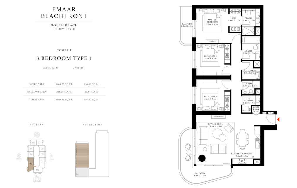 Tower-1,-Type-1,-3-Bed,-Size-1699.83-sq.ft