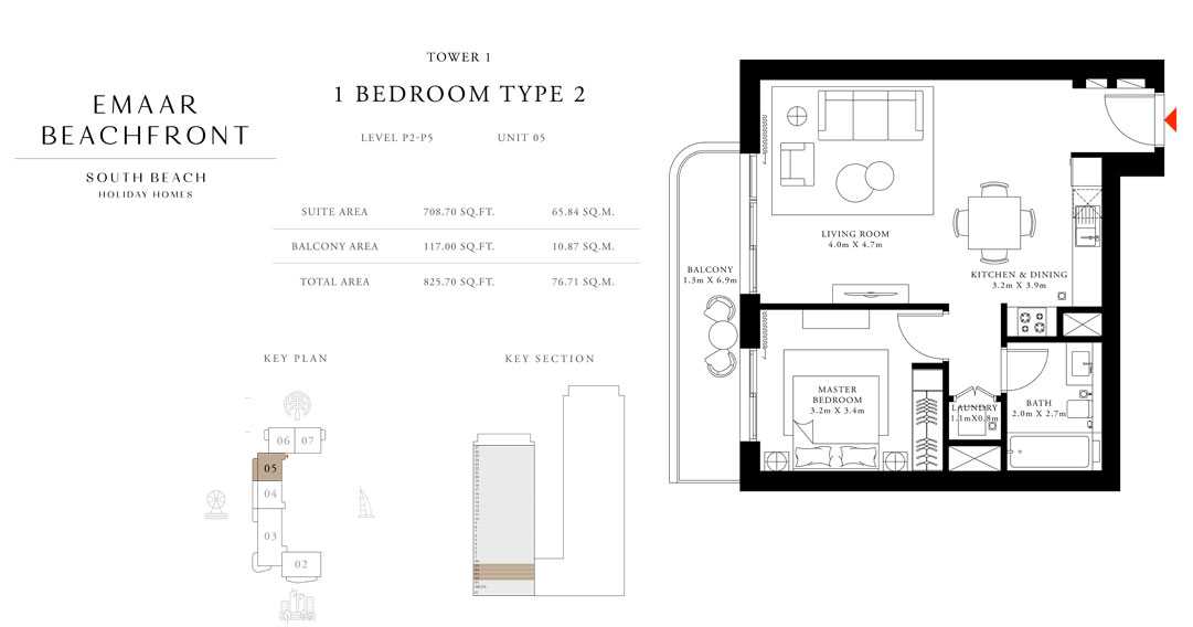 Tower-1,-Type-2,Level-P2-P5,1-Bed,-Size-825.70-sq.ft
