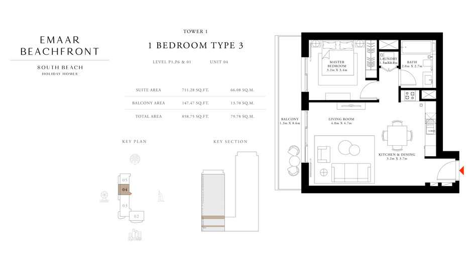 Tower-1,-Type-3,-1-Bed,-Size-858.75-sq.ft
