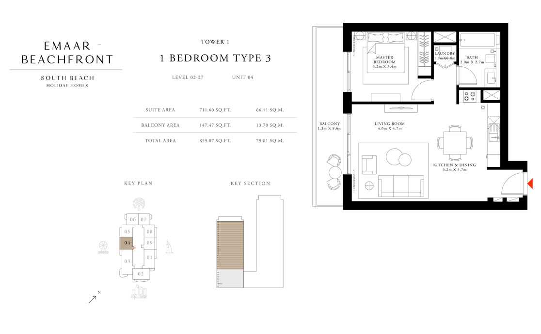 Tower-1,-Type-3,Level-02-27,1-Bed,-Size-858.75-sq.ft