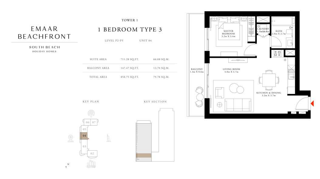 Tower-1,-Type-3,Level-P2-P5,1-Bed,-Size-858.75-sq.ft